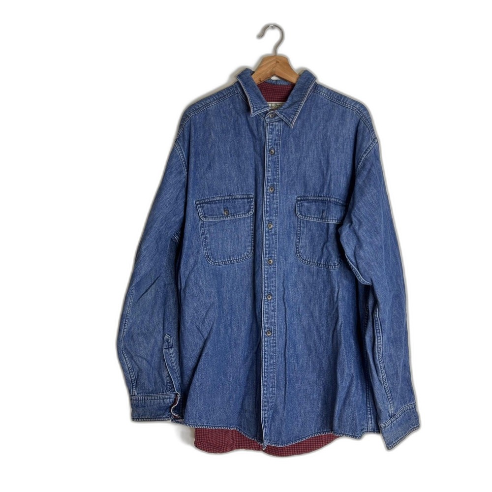 L.L. Bean Denim Shirt Jacket Mens XL Tall Blue Flannel Lined Made USA 90s